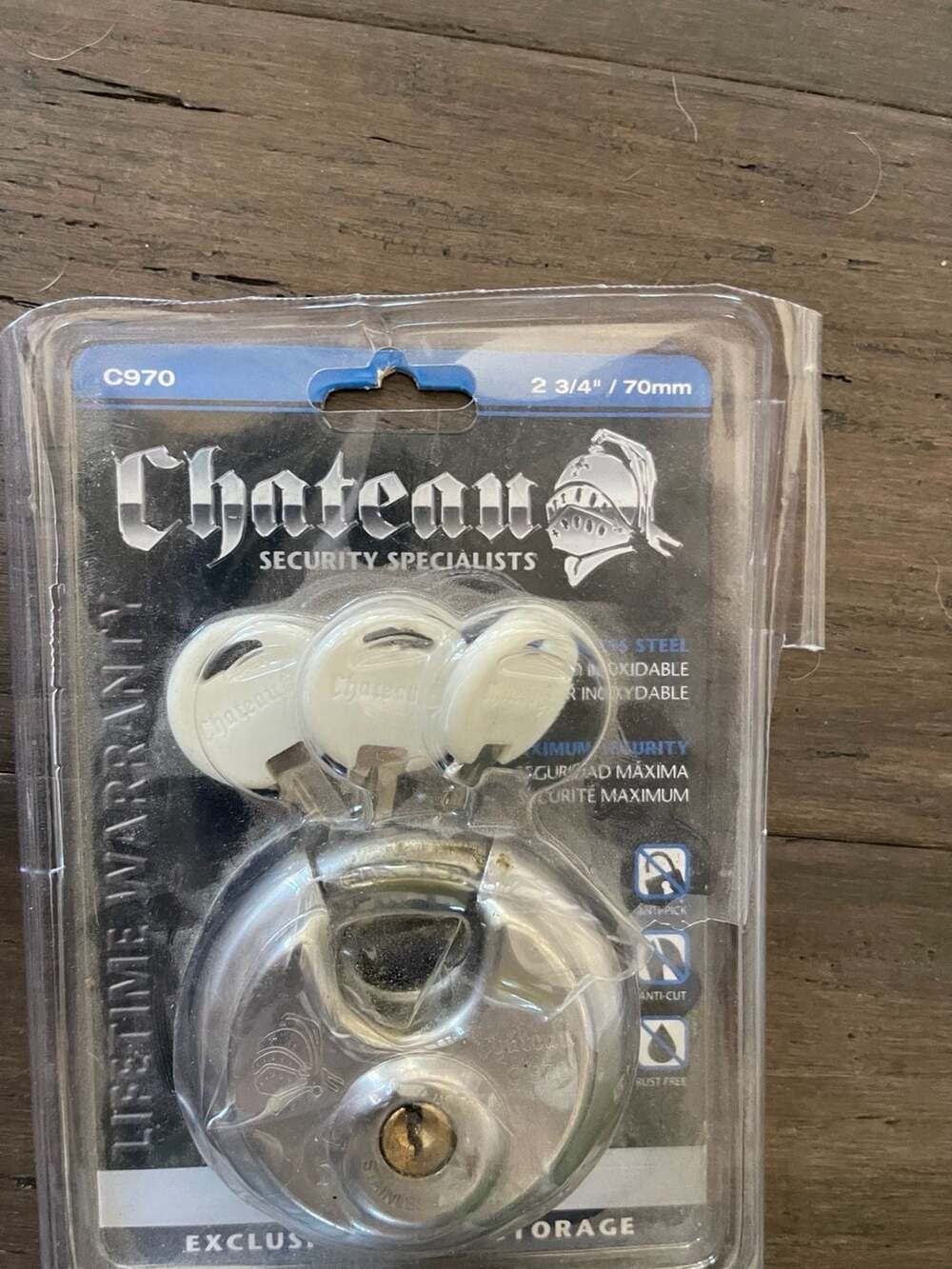 Chateau C970 Stainless Steel Heavy Duty 2-3/4" 70mm Round Disc Lock with 3 Keys